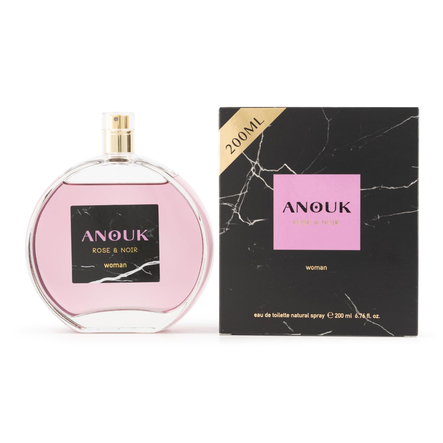 ANOUK - Rose & Noir, Colonia Mujer, 200 ml, Perfume Formato Spray, Eau de Toilette Natural y Femenina, Aroma Dulce y Floral, Fragancia Fresca, Delicada y de Larga Duración