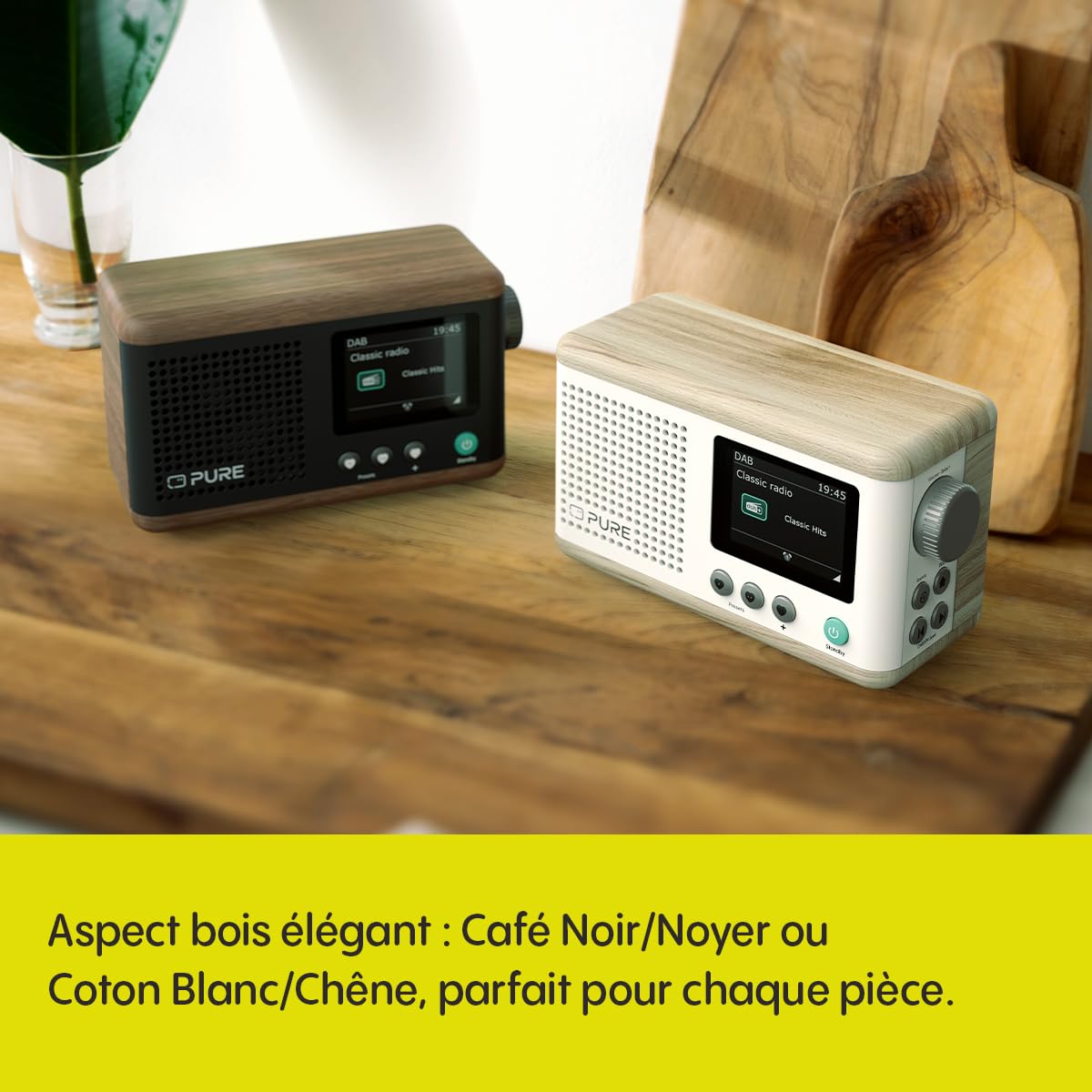 Pure Mini Radio numérique Portable Classique - Dab+ & FM - Bluetooth 5,3-15 Heures d'autonomie - 2 Options d'égaliseur - écran Couleur 2,4" - Sangle de Transport - Coton Blanc/chêne - Compact et léger