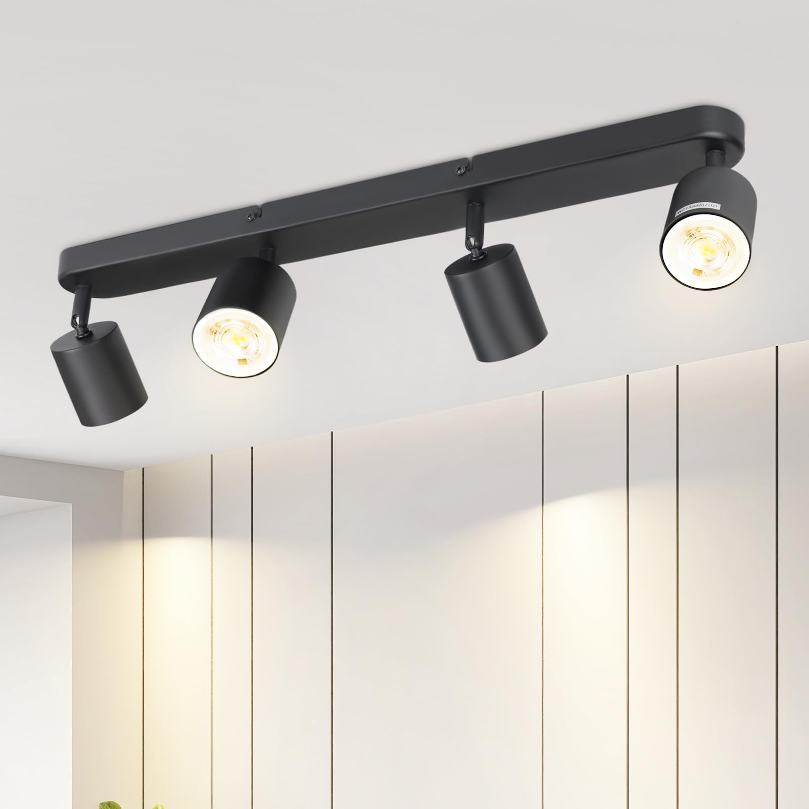 ZMH LED Deckenleuchte 4 Flammig Deckenstrahler Schwarz - Deckenlampe Wohnzimmer Strahler 350° Schwenkbar Deckenspots GU10 Spot Beleuchtung für Flur Schlafzimmer Küche Esszimmer Esstisch - Ohne Birne