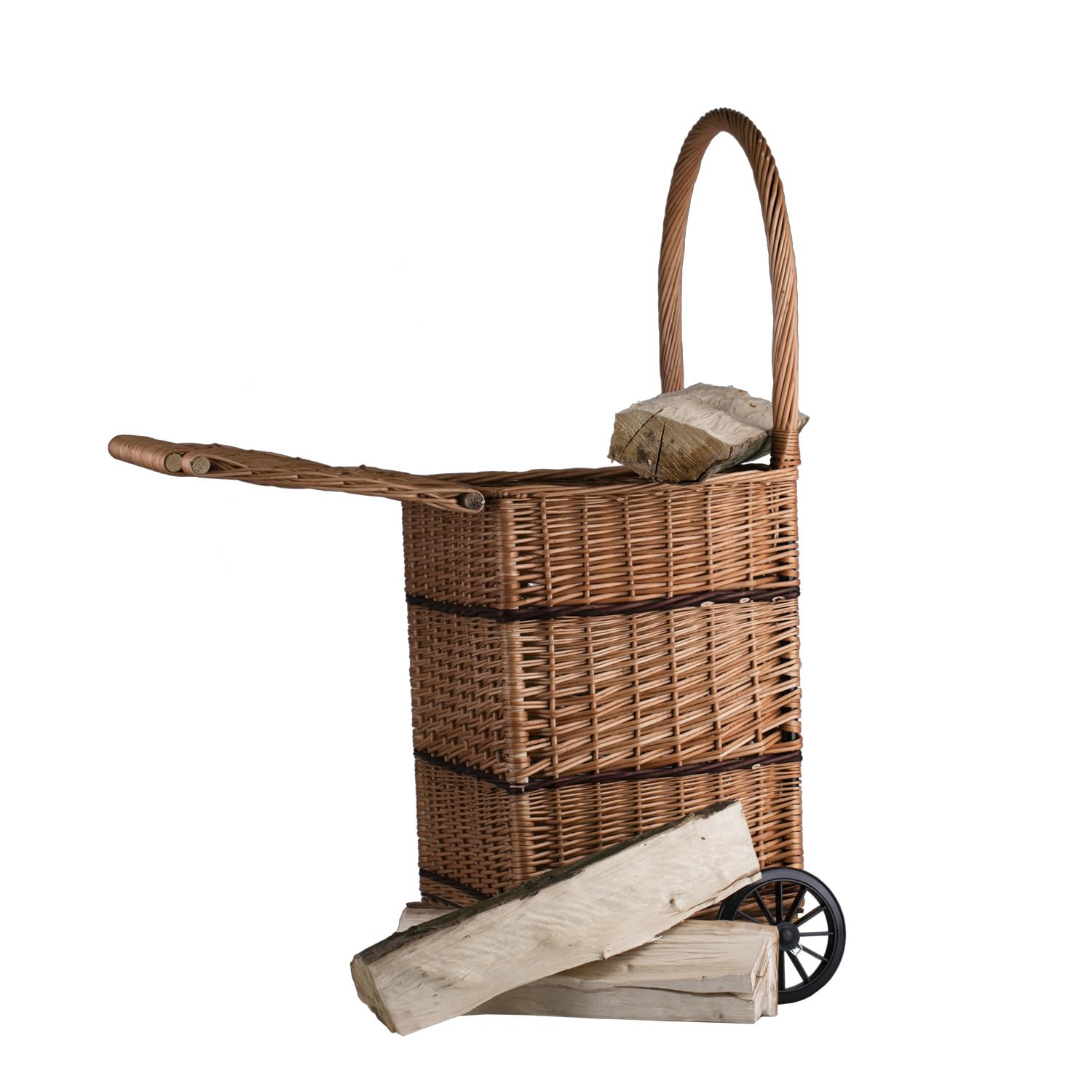 Carro de compras, cesta de troncos, carro de mercado, soporte de mimbre, carrito de compras, carrito de compras de mimbre con ruedas (Rectangular con tapa)