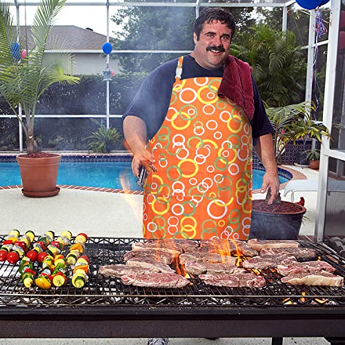 Sanferge Canvas Plus Size Apron For Women With 2 Pockets, 39 X 38 Inch Extra Large Xxl Aprons, Vintage Gingham Adjustable Long Bib Chef Apron For Cooking, Kitchen, Barber, Bbq, Waitress, Orange Circle #TOP5