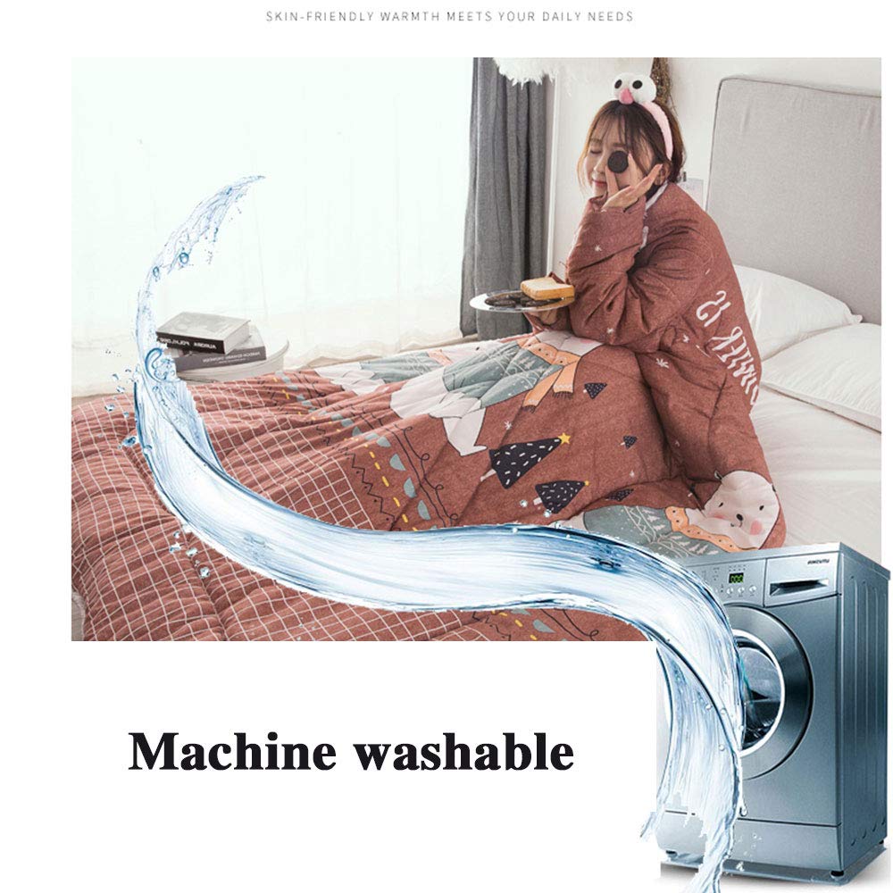 Edredón perezoso usable con cremallera, manta de sofá con mangas, capa portátil engrosada, saco de dormir cálido para niños adultos, capa a prueba de viento para oficina en el hogar 59 * 79 in,e