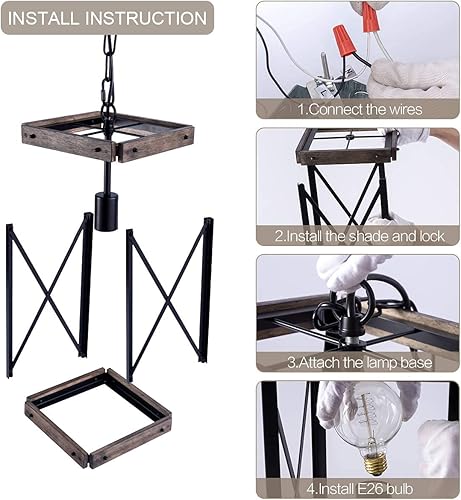 Miniatura 8 de VILUXY Vintage Pendant Light, Classic Single Light Hanging Pendant Lighting, Black Metal Cage and Wood Shade, for Farmhouse, Entryway, Dining Room,