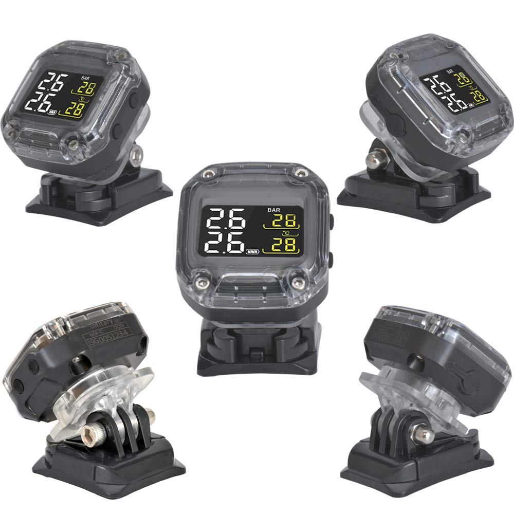 Sistema di monitoraggio della pressione dei pneumatici TPMS per moto, senza fili, con allarme, display LCD ricaricabile, in tempo reale, per moto a due ruote, bicicletta, 2 sensori esterni