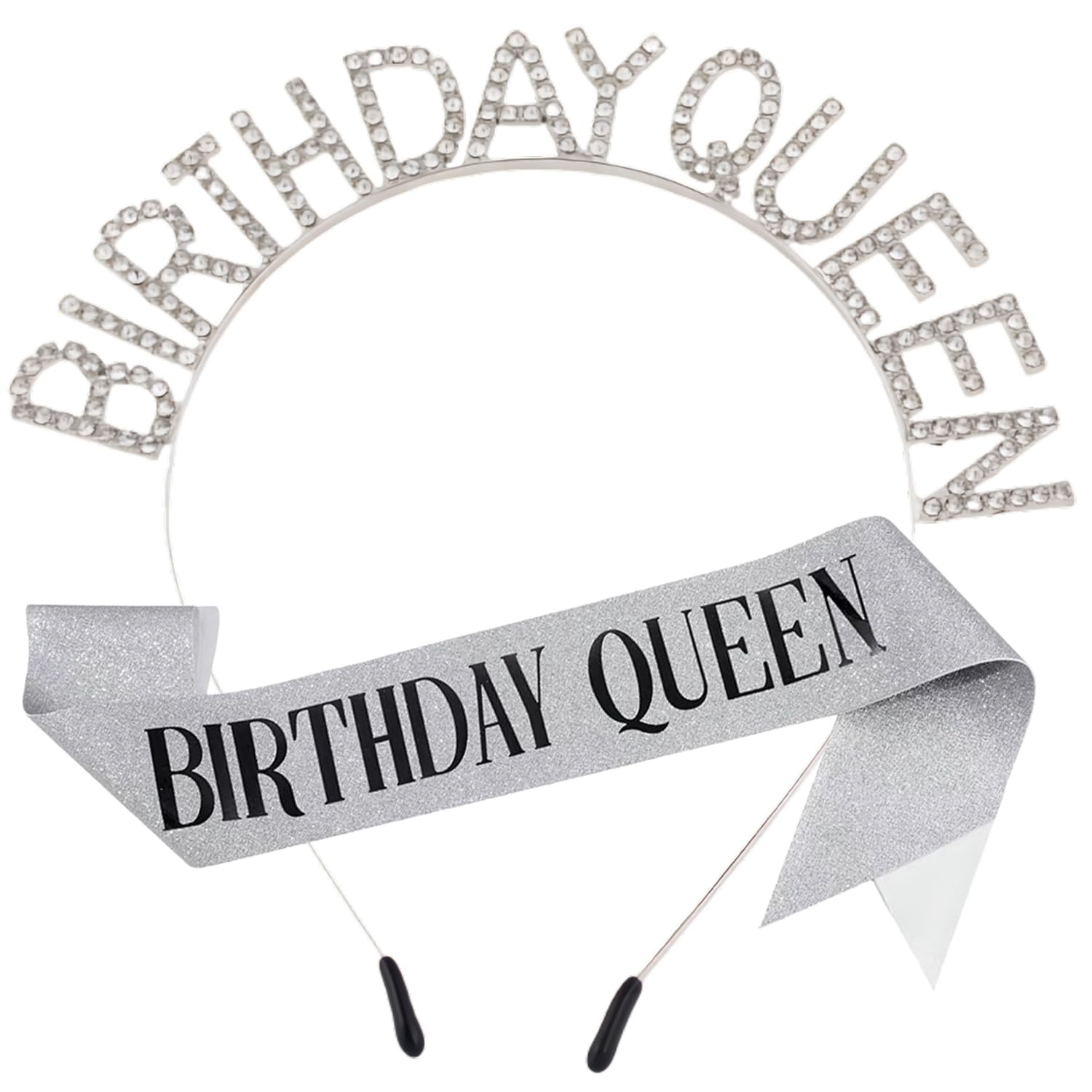 IBEIKEBirthday Queen Sash and Rhinestone Tiara, Birthday Sash with Headband, 21st 30th Birthday Party Supplies for Celebrate Costume Decoration Women