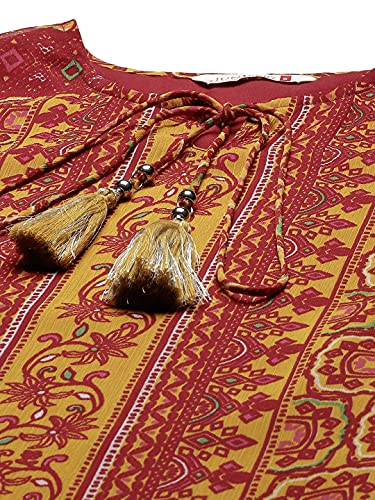 Image of Juniper Mustard Chiffon Printed Straight Kurta