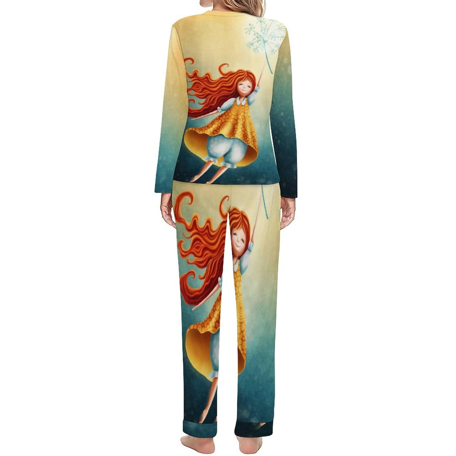 Mädchen Damen Schlafanzug Lange Pyjama Set Zweiteiliger Nachtwäsche Langarm Hausanzug Sleepwear