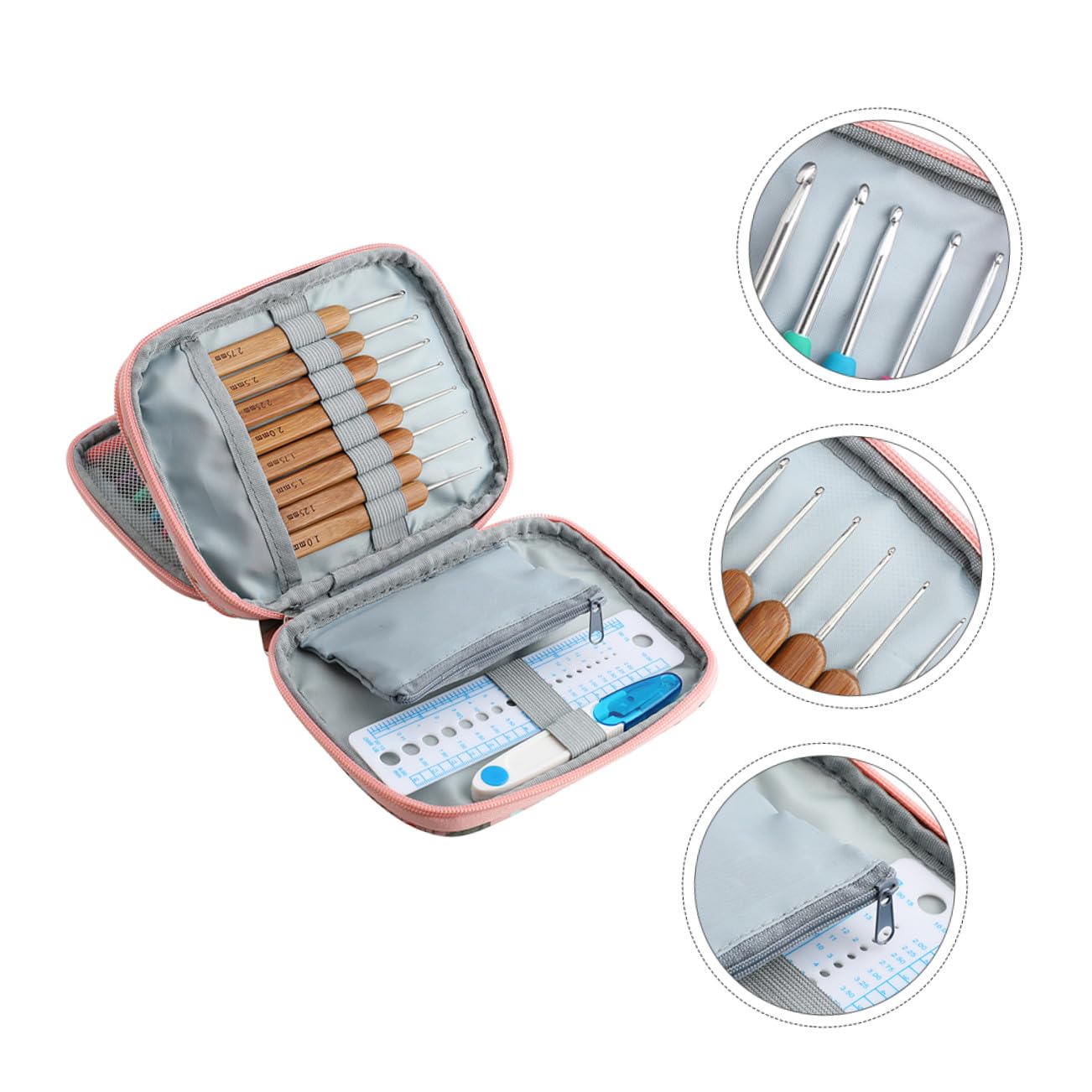 HOODANCOS Agujas de Crochet de Acero Inoxidable, 1 Juego, Kit para Tejer | Bolsa de Almacenamiento Incluida, Apto para Proyectos de Crochet y Bricolaje, Acabado Liso sin Bordes