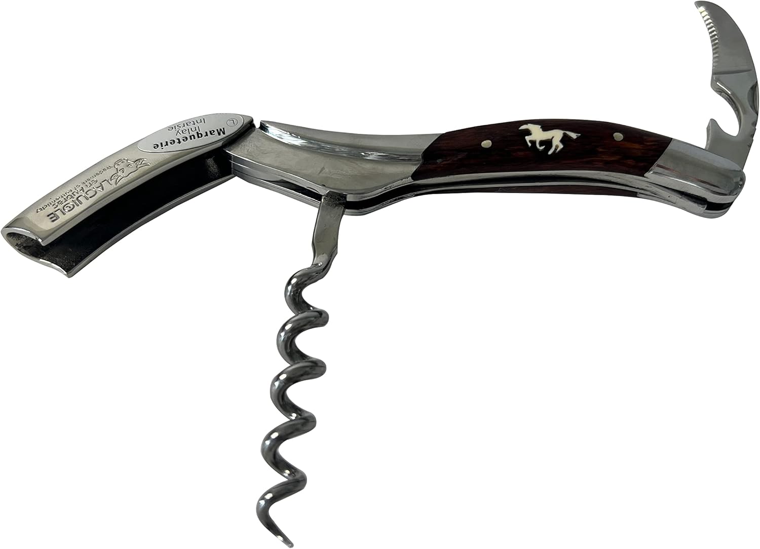 Laguiole En Aubrac Sommelier Waiter's Corkscrew, Marqueterie Amourette With Inlayed Horse Handle, Wine Opener With Foil Cutter & Bottle Opener, Polished Bolster