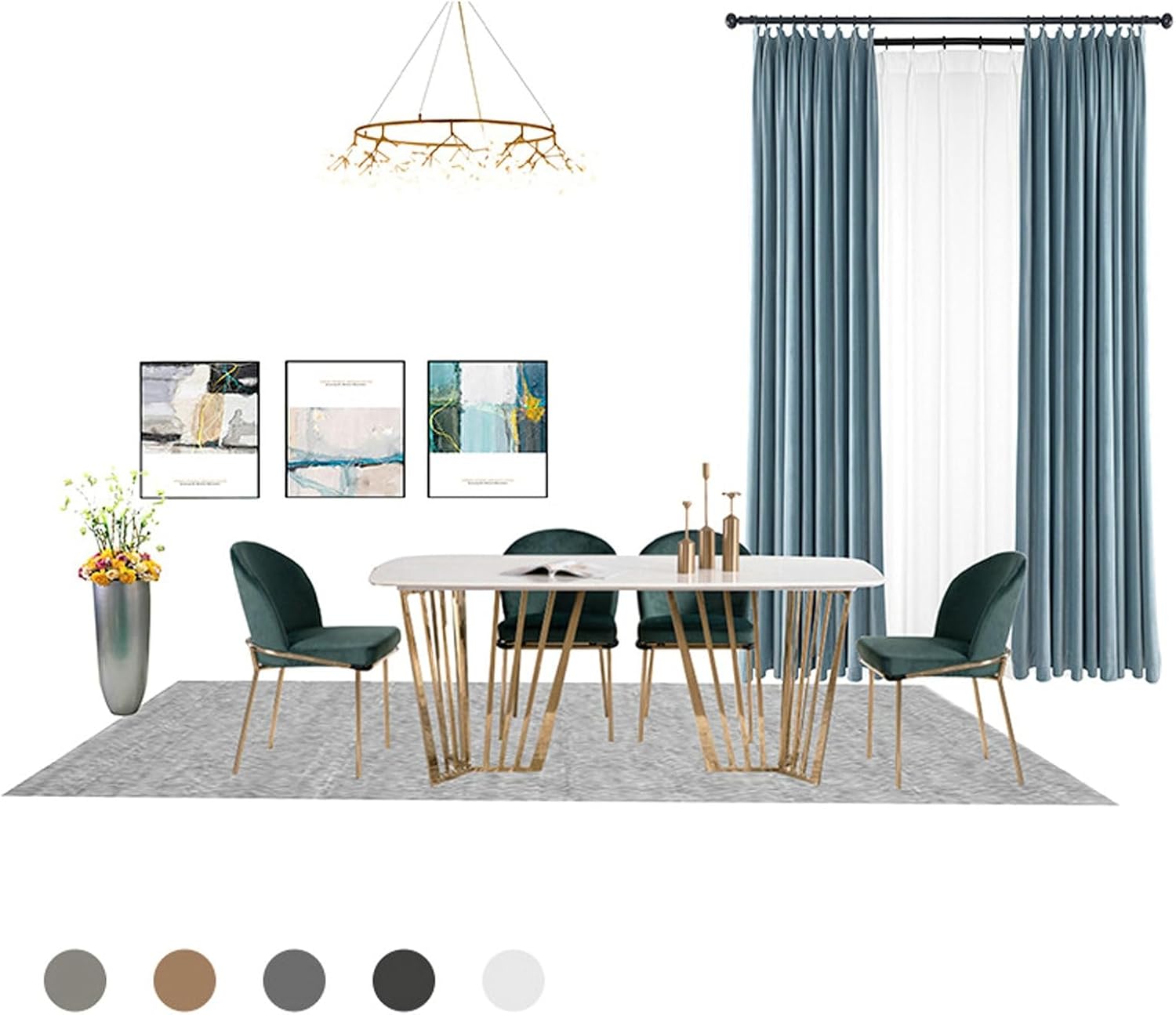 Daesar Curtain Blackout 2 Panels Set, Polyester Grommet Window Curtains 52" W x 96" H Drapes Solid Color Striped Texture Blue Green Blackout Curtains for Bedroom Living Room