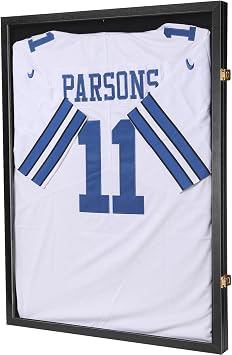 Jersey Frame Display Case -Shadow Box with 98% UV Protection Acrylic and Hanger for Baseball Basketball Football Hockey Sport Shirt 1 Pcs