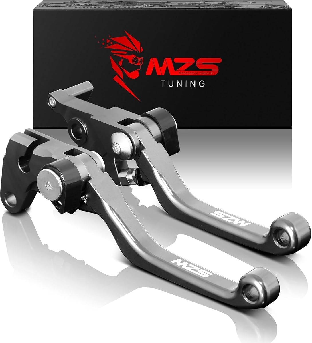 MZS Motorcycle Brake Clutch Levers Adjustable Foldable Pivot Short Set | for KLX300 KLX300SM 2021-2026, KLX230 KLX230R KLX230S KLX230SM 2020-2024, KLX250 2008-2020, Gray Dirt Bike CNC Hand Lever Kit