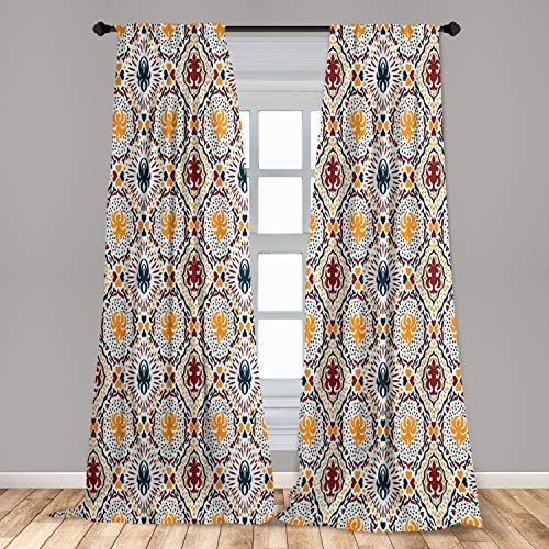 Ambesonne Boho Curtains, Chevrons Strips And Dots With Hearts Vintage Like Print, Window Treatments 2 Panel Set For Living Room Bedroom, Pair Of - 28" X 95", Orange Burgundy #TOP6