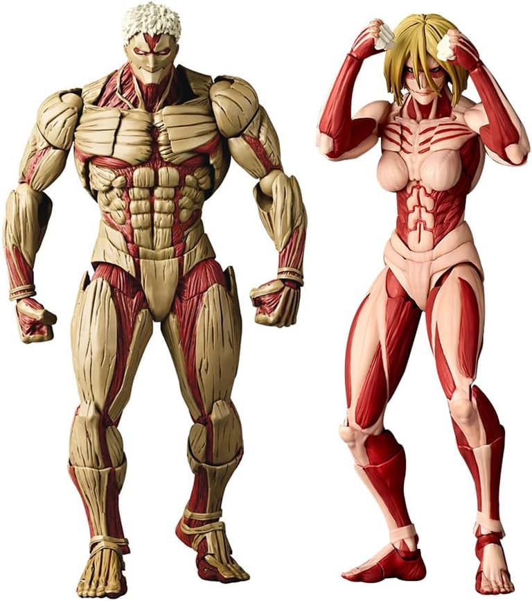 Jilijia 2Pcs Reiner Braun and Annie Leonhart Figure, Super Action Statue Fighting Pose Titan Levi Joints Movable Model with Accessories Collection Figurine Desktop Ornaments Gifts
