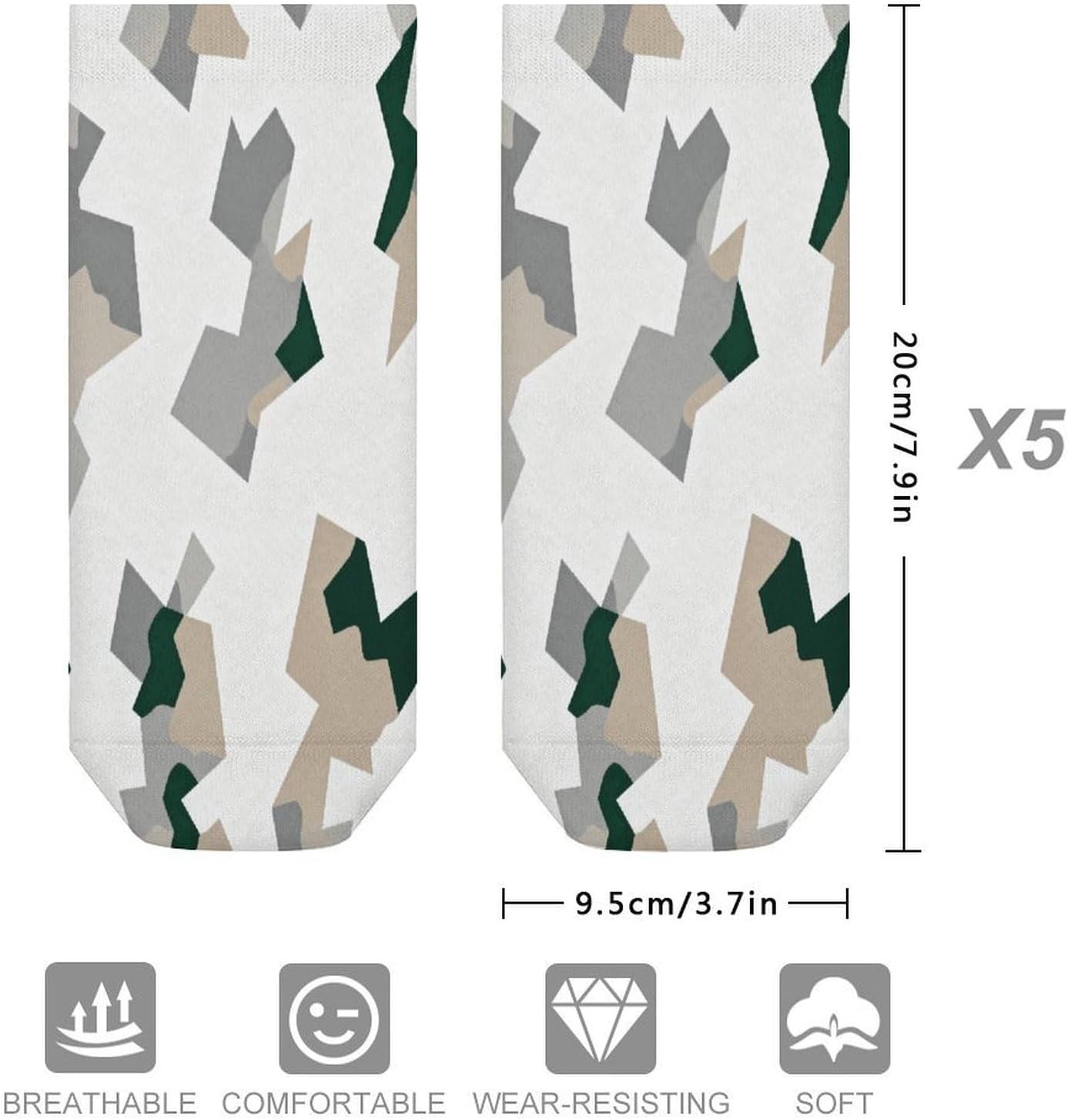 Camouflage White Crew Sock for Men Women Funny Novelty Socks Athletic Ankle Socks Comfort Soft Low Cut Tab Sock 5 Pairs