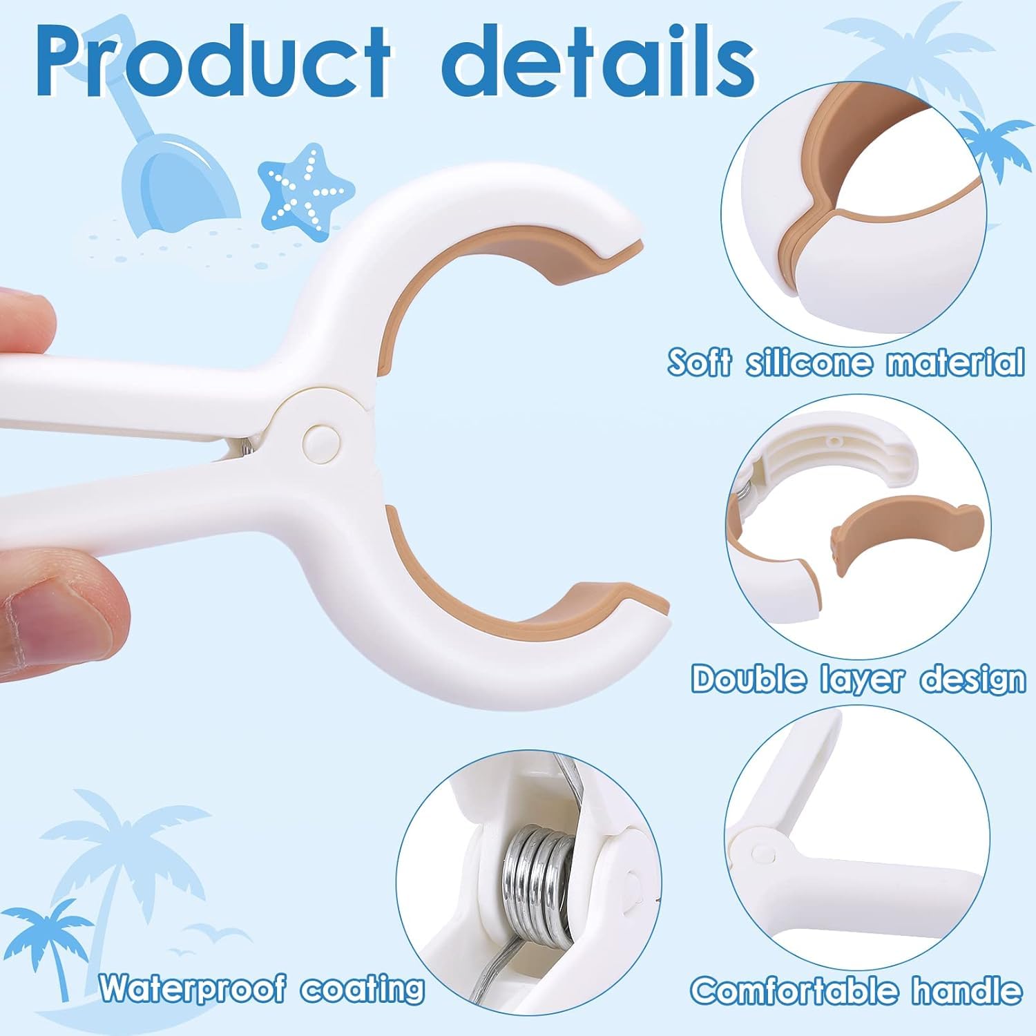 HEXONIQ® Plastic Towel Pins, Strong Grip Anti-Rust Spring, Heavy Duty Beach Towel Clips, Laundry Clothes Pins to Keep Your Towel, Clothes, Blanket Drying on Clothesline, Brown, Pack of 6 1