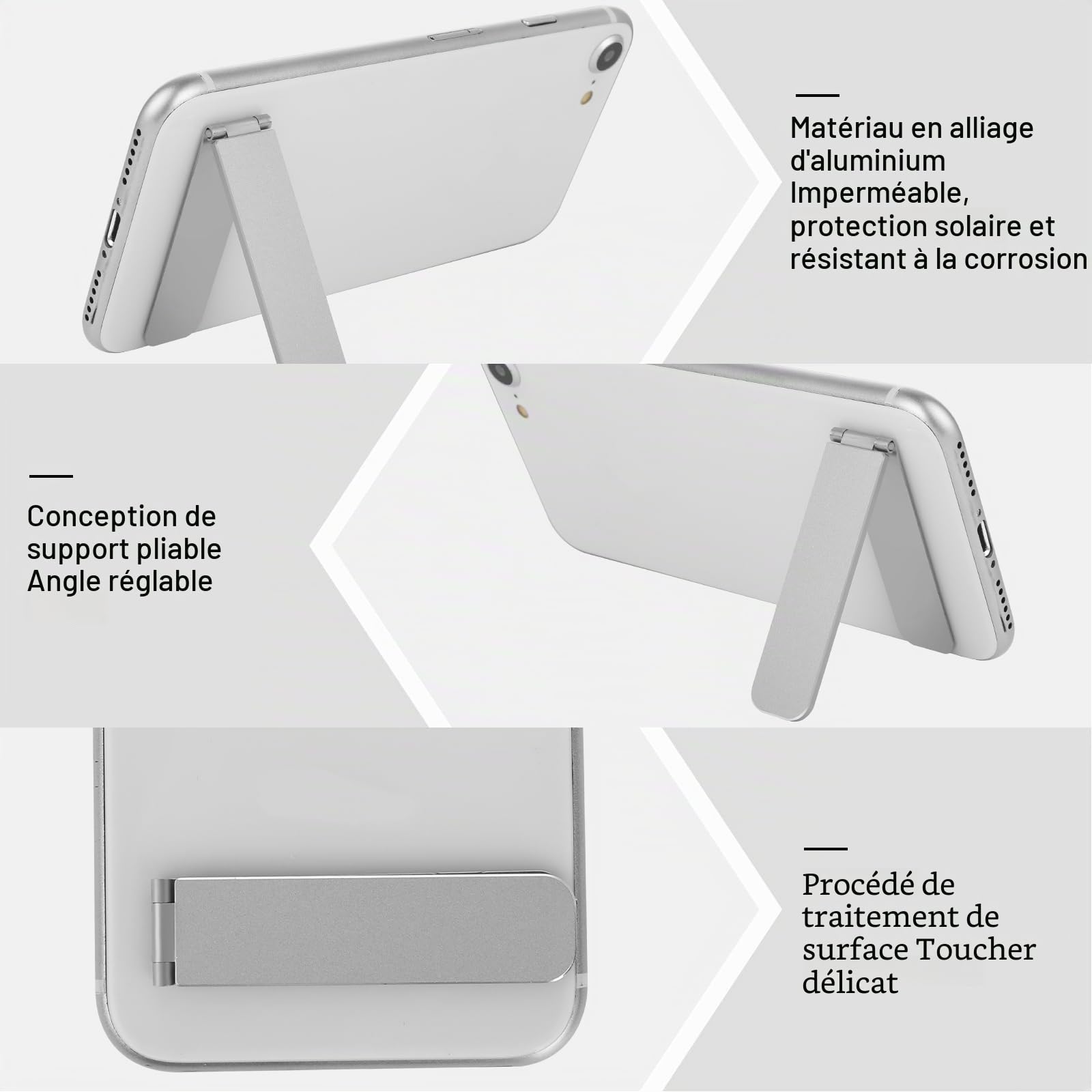 Support de téléphone pliable en aluminium réglable pour smartphones (argent)