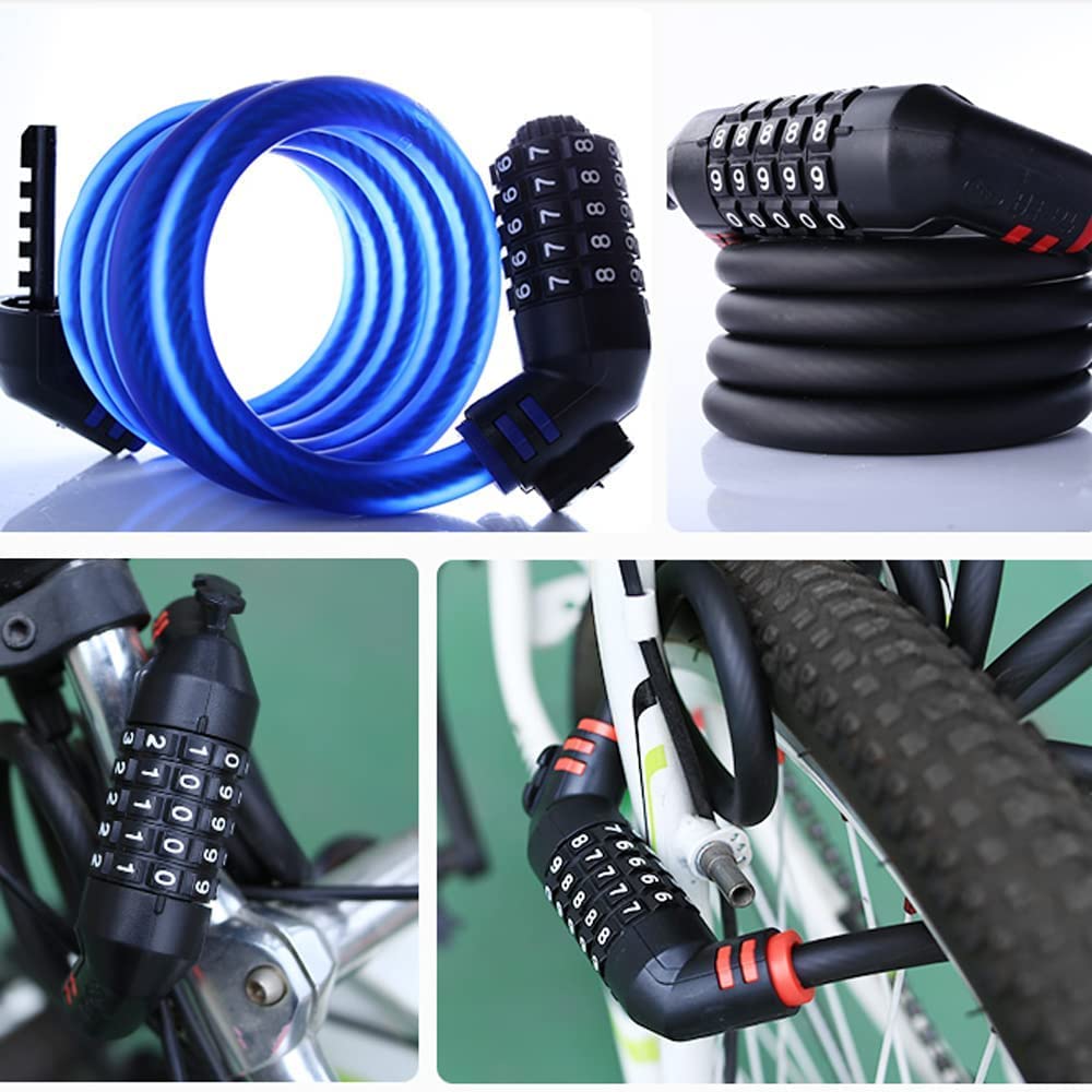 Lucchetto in Lega con Combinazione a 5 cifre, Lucchetto con codice per Bicicletta, Lucchetto con Cavo in Acciaio antifurto per Bicicletta, motociclette e Mountain Bike.