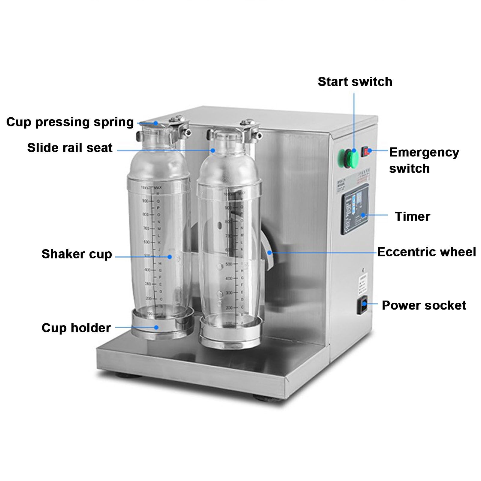 Shaker elettrico per bevande, design automatico a doppia tazza in acciaio inox, per tè al latte, cocktail, succhi di frutta, caffè e vino