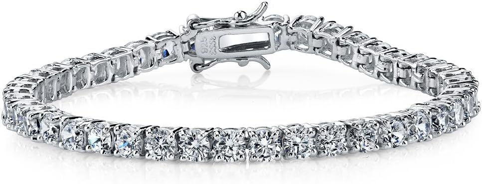 Metal Masters 10 Carats 925 Sterling Silver and Round-Cut Cubic Zirconia Eternity Tennis Bracelet 4mm 7.25"