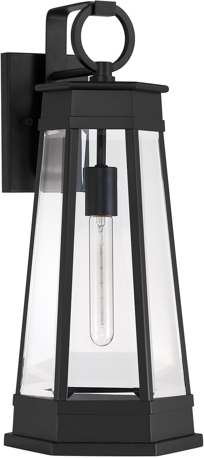 Savoy House 5-206-BK Payne Transitional Clear Beveled Glass Outdoor Wall Lantern, 1-Light 60 Watt, 21" H x 8" W, Matte Black