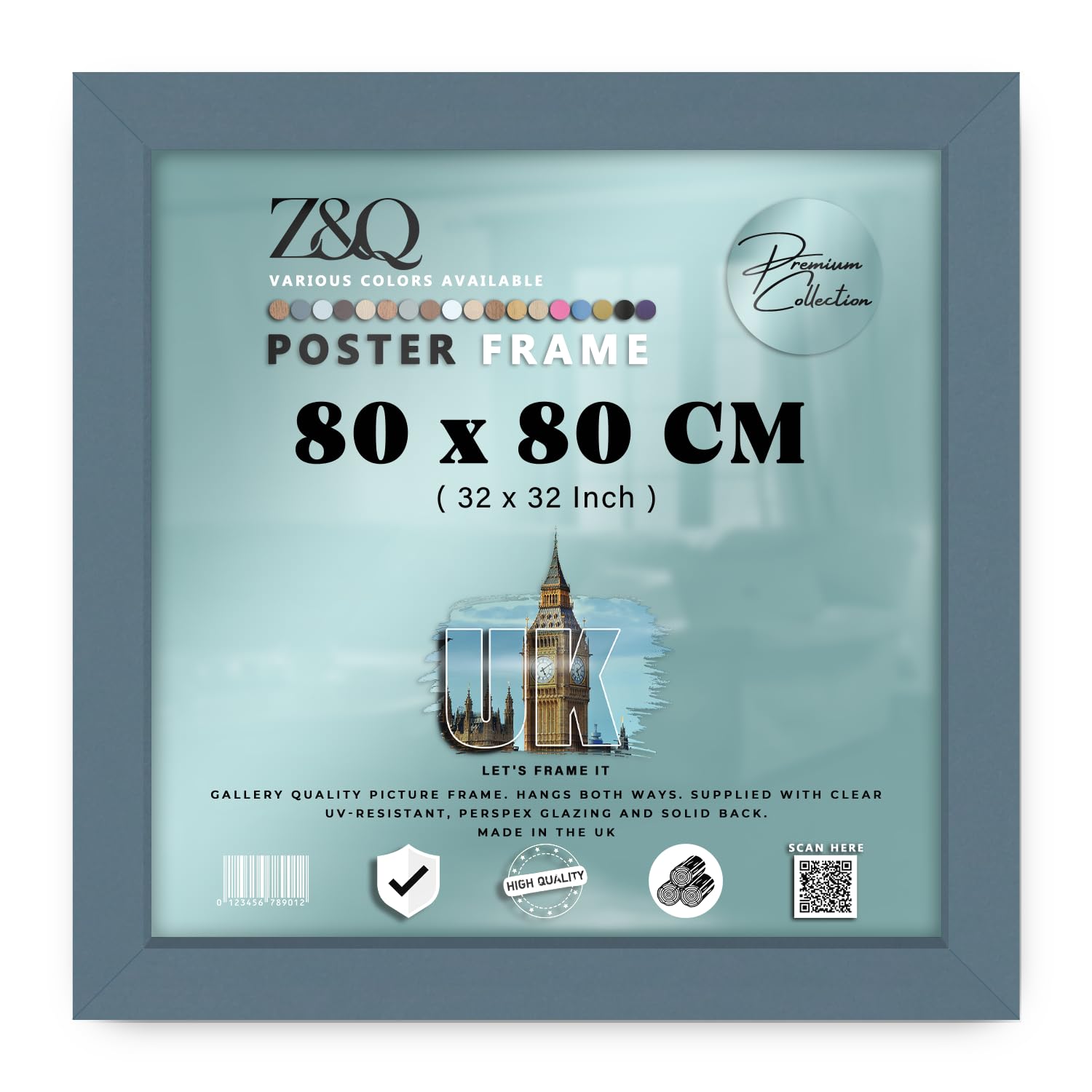Z&Q Dark Grey - Flat Modern Mdf Wood (80 X 80 Cm) Picture Frame | Perfect For Wall Gallery 32 X 32 Inch For Art, Posters & Room Decor [ ]