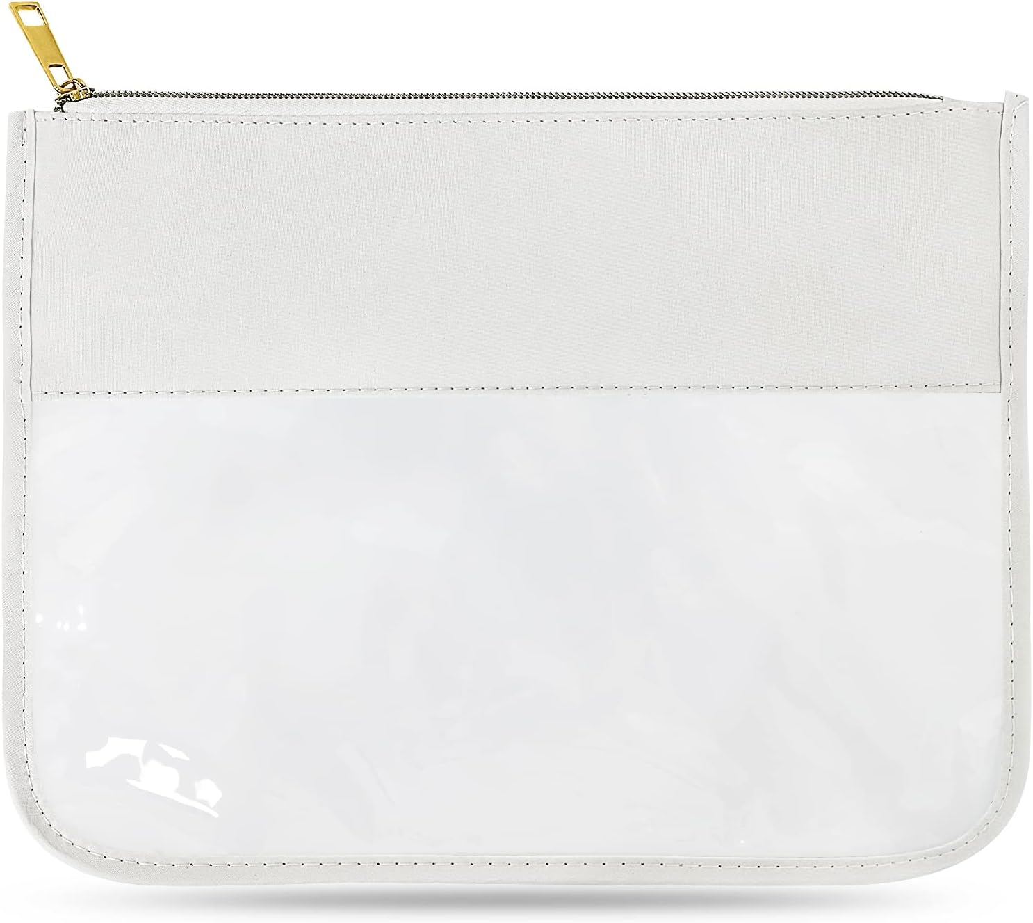 LOKFAR Nylon Makeup Bag DIY Chenille Letter Clear Travel Zipper Pouch, Preppy Makeup