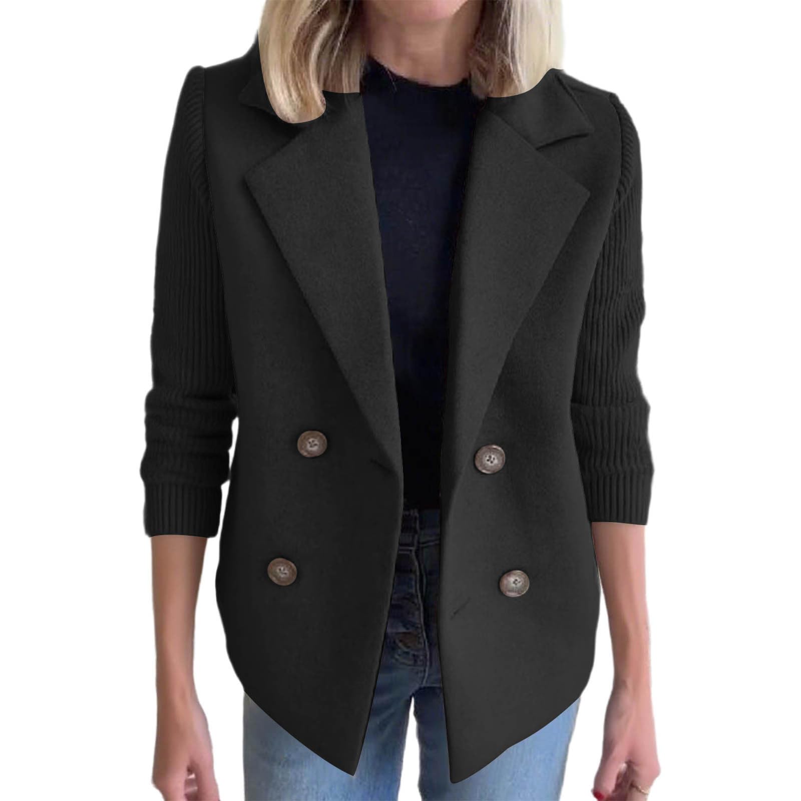Womens Wool Pea Patchwork Blazer Business Casual Button Work Office Jackets Blazer Notch Lapel Long Sleeve Jacket