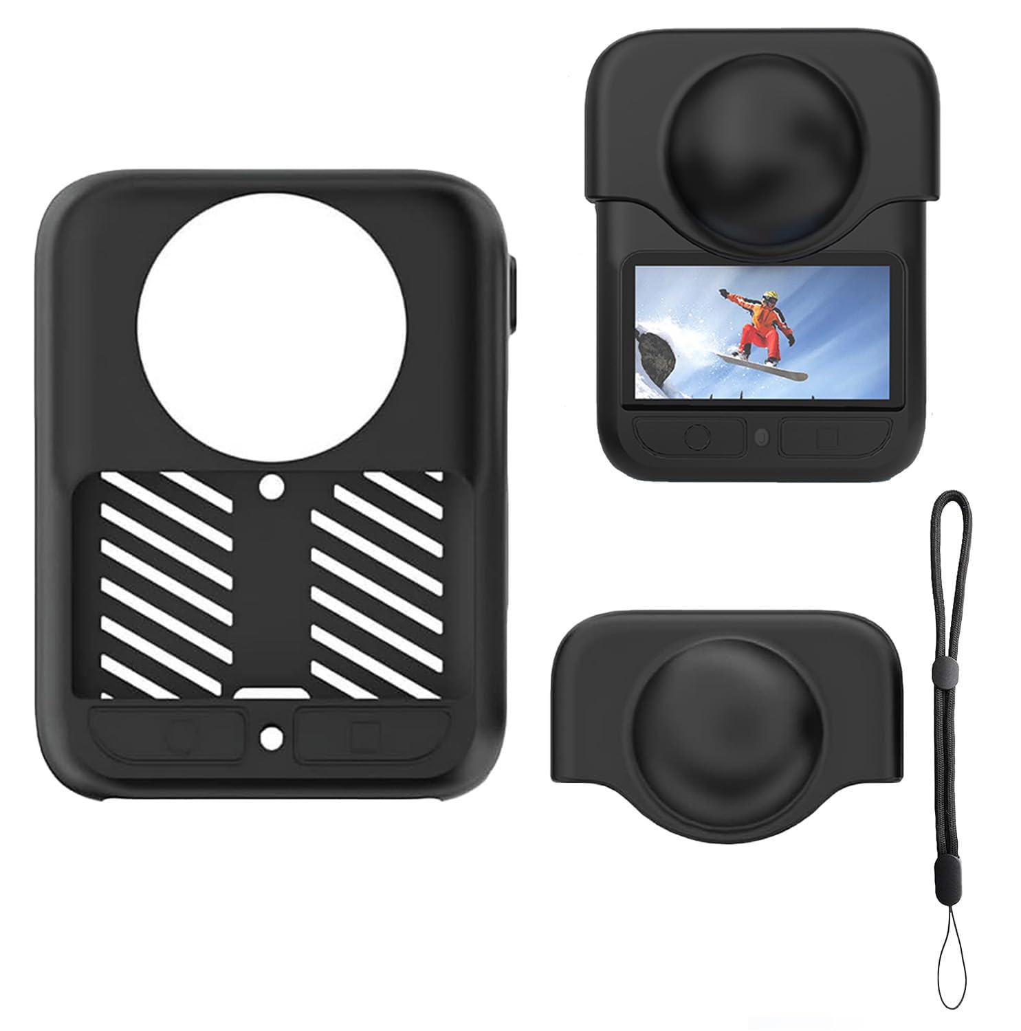 3Pcs Camera Accessories,Silicone Skin Cover for Action Camera, Anti-Scratch Protective Soft Silicone Cover, Lightweight Case with Lens Guard and Lanyard