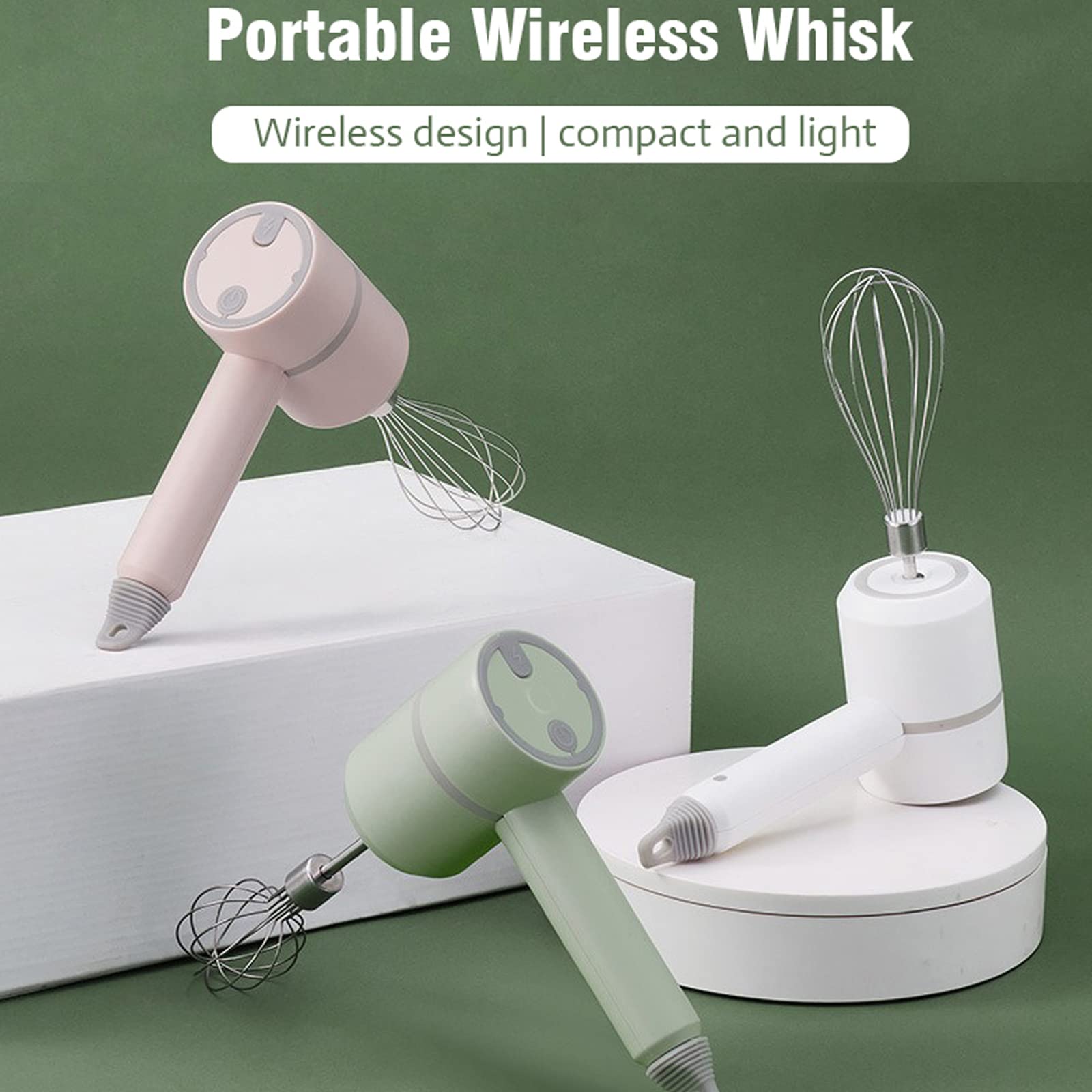 Batidora De Mano Batidora Eléctrica Inalámbrica USB Batidora Eléctrica De Mano Recargable con 2 Varillas Batidoras, para Batir Crema, Hacer Pasteles, Hornear,White