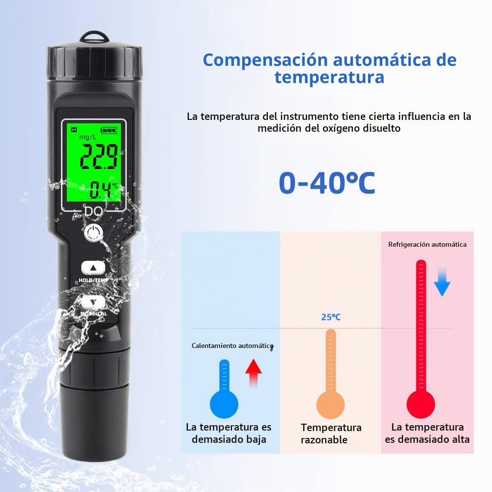 BuyWeek Medidor de OxíGeno Disuelto Analizador de Oxígeno Disuelto, 0,0-30,0 Mg/L Bluetooth Inteligente para Monitoreo de Agua