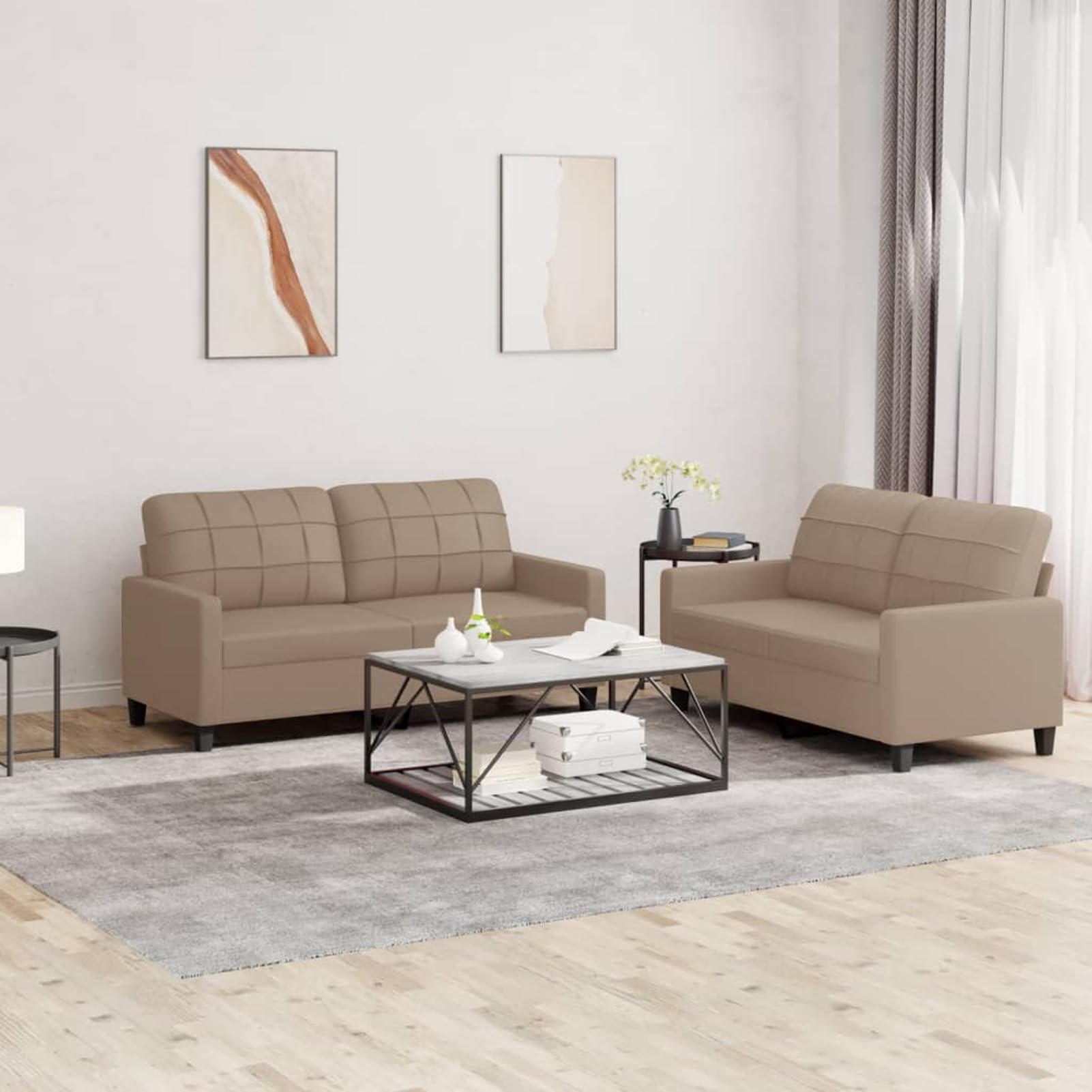 LAPOOH 2-TLG. Sofagarnitur mit Kissen Cappuccino-Braun Kunstleder, Sofa Mit Relaxfunktion, Couchgarnitur, Wohnzimmer Sofa, Couch, Sofa Set 3201362