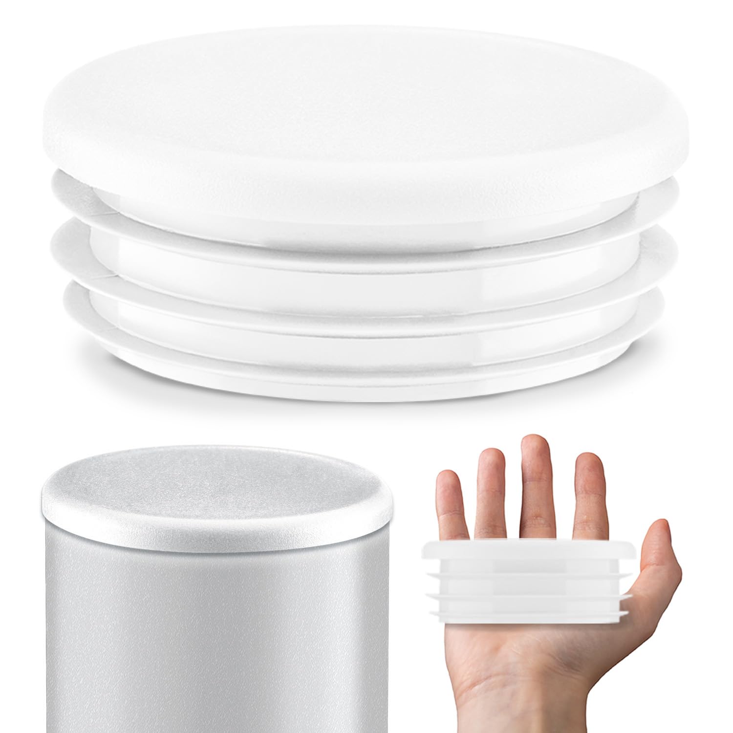 EMFA Tapón para Tubo Redondo Acanalado 114 mm Blanco, 50 Unidades | Tapa para Tubo, Capuchón para Tubo, Plástico PE, Protección contra el Polvo