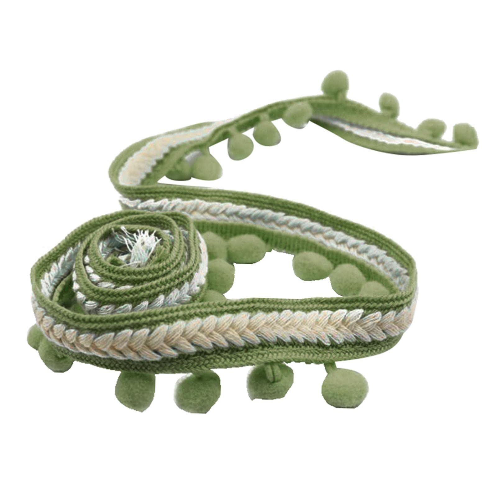 Harilla 5 Yards Ball Bobble Braid Fringe Ribbon Edging Craft DIY Decoration, Green, 5 Yards