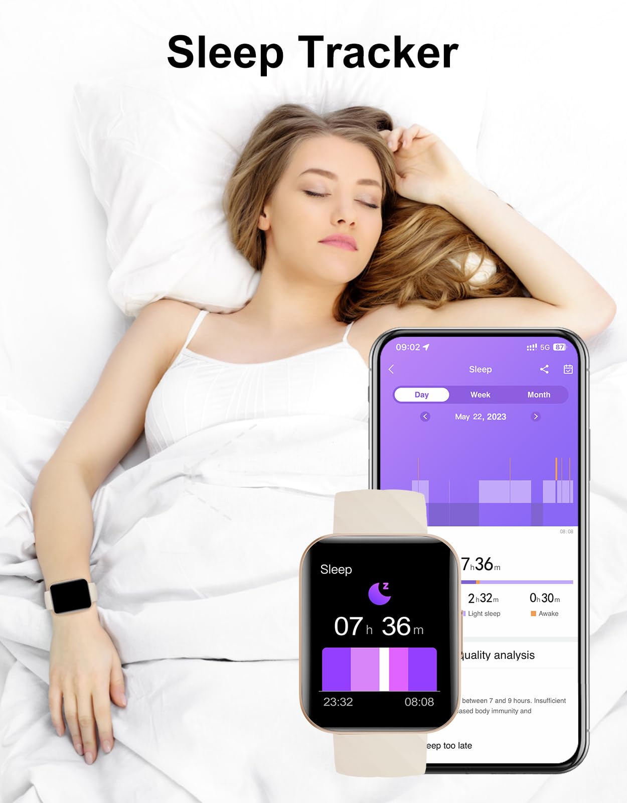 Dakofied Orologio Smartwatch Uomo Donna Chiamate Bluetooth Smart Watch con Contapassi Cardiofrequenzimetro da Polso Saturimetro Orologio Fitness Impermeabile IP68 Notifice di WhatsApp per Android iOS