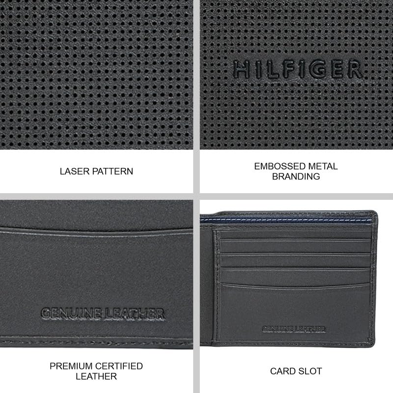 Image of Tommy Hilfiger Men's Benin Slimfold Wallet - Brown| Laser-Etched Leather | Ultra-Slim Design| Purse for Men | Ideal for Gifting