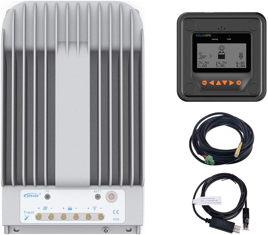 EPEVER MPPT Solar Charge Controller 40A 150V PV Solar Panel Controller Negative Ground W/ MT50 Remote Meter + Temperature Sensor PC Monitoring Cable[Tracer4215BN]