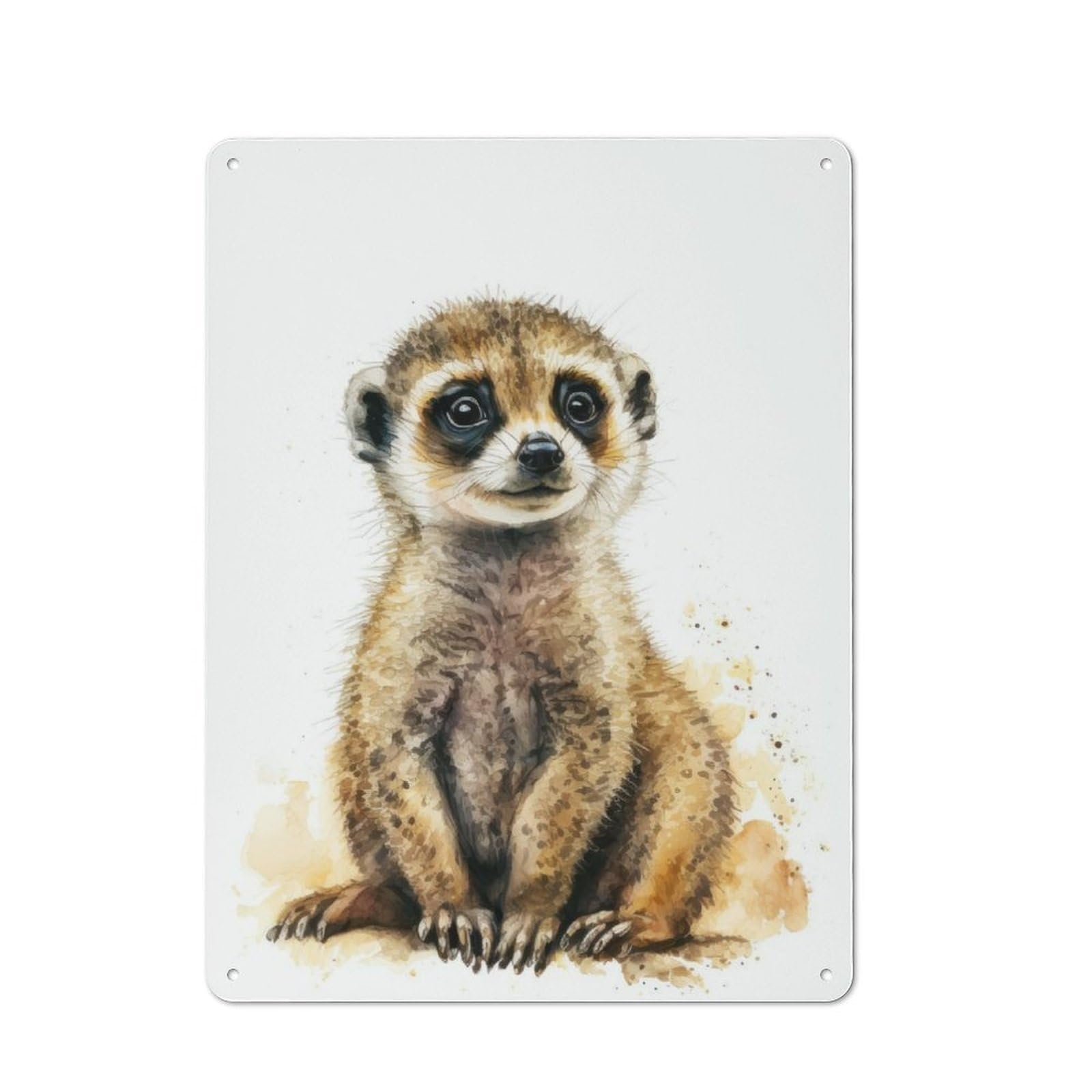 Junmoney Baby Meerkat Watercolor Rustic Metal Wall Sign 40X30cm For Café Or Restaurant, Gift Idea At Christmas For Café Owners And Decorators