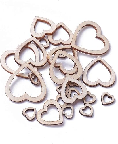 Pandahall - 100 anillos de enlace de madera sin teñir, varios lazos de eslabones de corazón, conectores colgantes para fabricación de joyas,