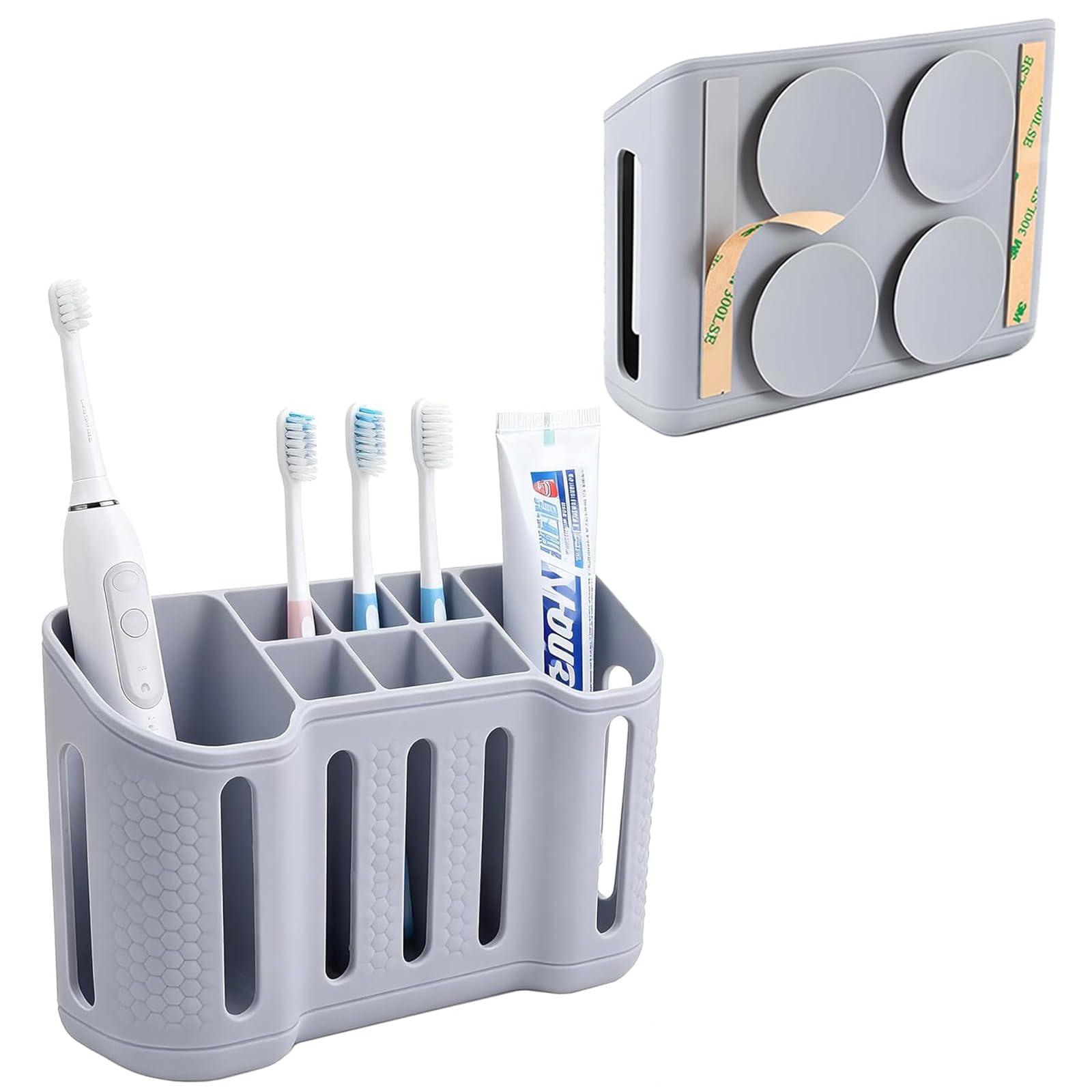 Toothbrush Holder, 8 Slots Wall Mounted Suction Toothbrush Holder with Drainage, for Bathrooms, Electric Toothbrush, Shaver and Toothpaste Holder