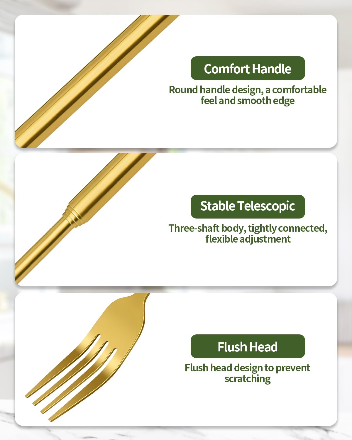 2 PCS Extendable Fork, Long Telescopic Forks, Expandable 8.7-25.4"(Gold) — Amazon image 3
