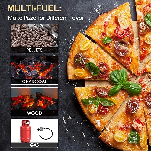 ABORON 16" Portable Wood/Gas Pizza Oven, Stainless Steel, Multi-Fuel, Rotatable, Built-in Thermometer
