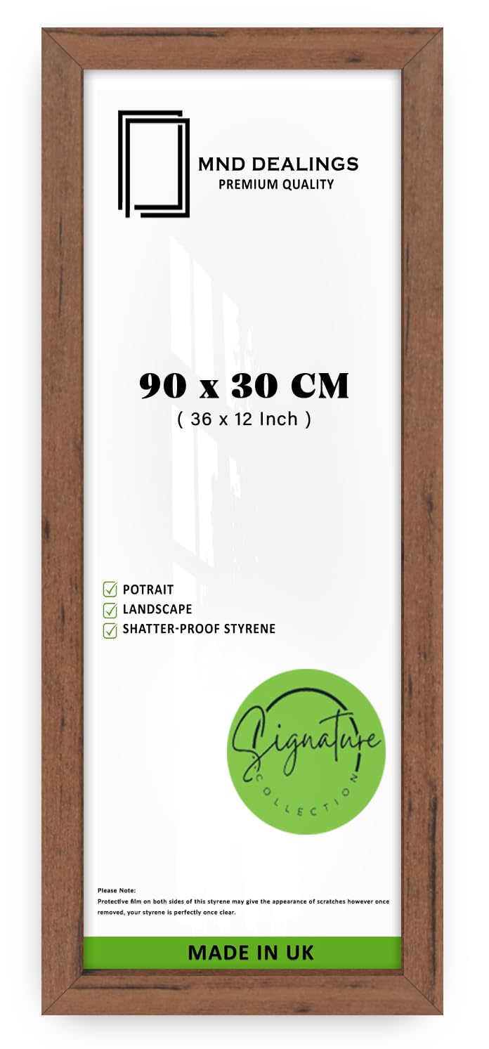 MND Dealings | Stylish (90 x 30 CM) Picture Frame Walnut | Landscape/Portrait | 36 x 12 Inch Frame & Crystal-Clear Perspex |900 x 300 mm for Home Decoration [ Walnut ] — image 1