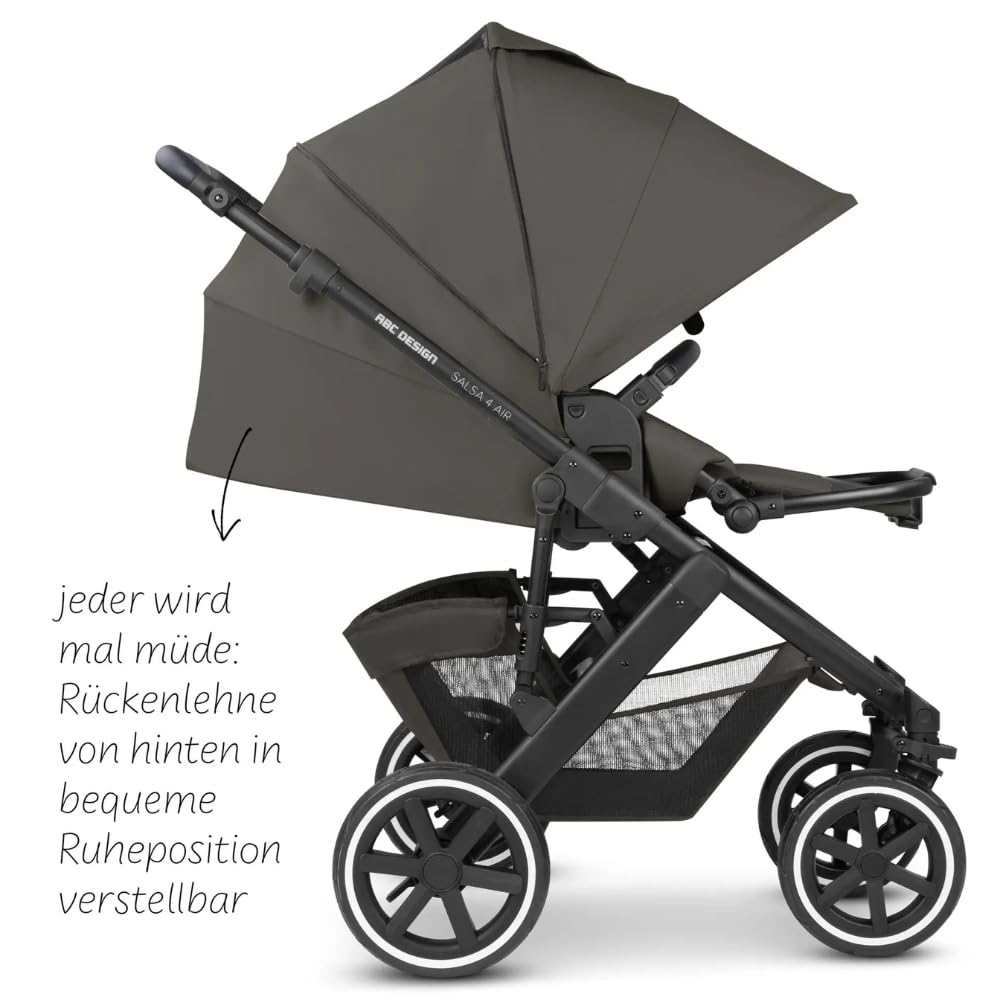 ABC Design 2 in 1 Kinderwagen Salsa 4 Air – Kombikinderwagen für Neugeborene & Babys – Inkl. Sportsitz Buggy & Babywanne – Radfederung & Luftreifen – Farbe: Cloud