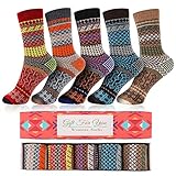 5 Pack Womens Wool Socks, Tnvee Winter Warm Boot Socks Gift Box Vintage Casual Sock Thick Knit Crew...