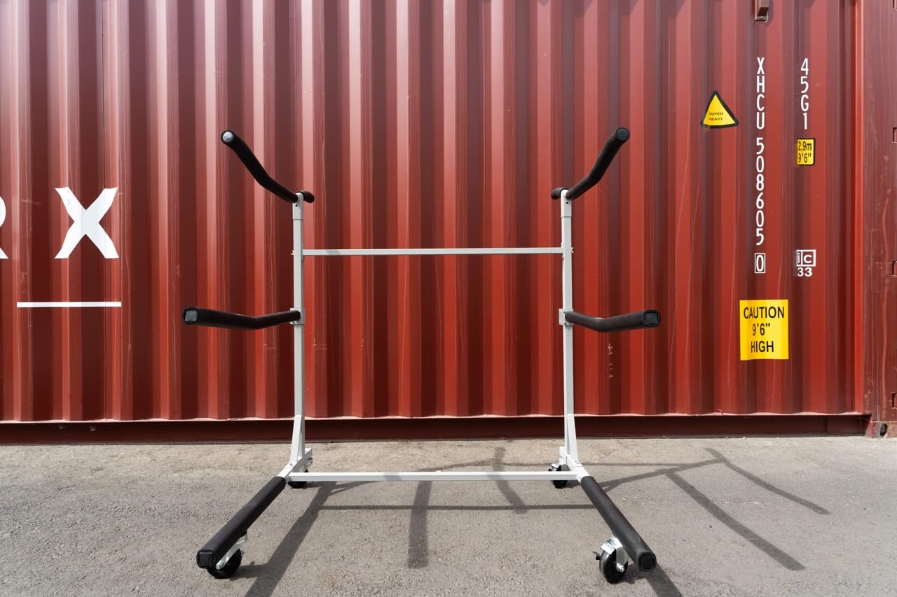 SPAREHAND Freestanding Triple Storage Rack - Heavy Duty G-C4 Caster Wheels with W/Brake - Tri-Level Rack System for 3 Kayaks, SUPs, Canoes, & Paddleboards - Suitable for Indoor & Outdoor