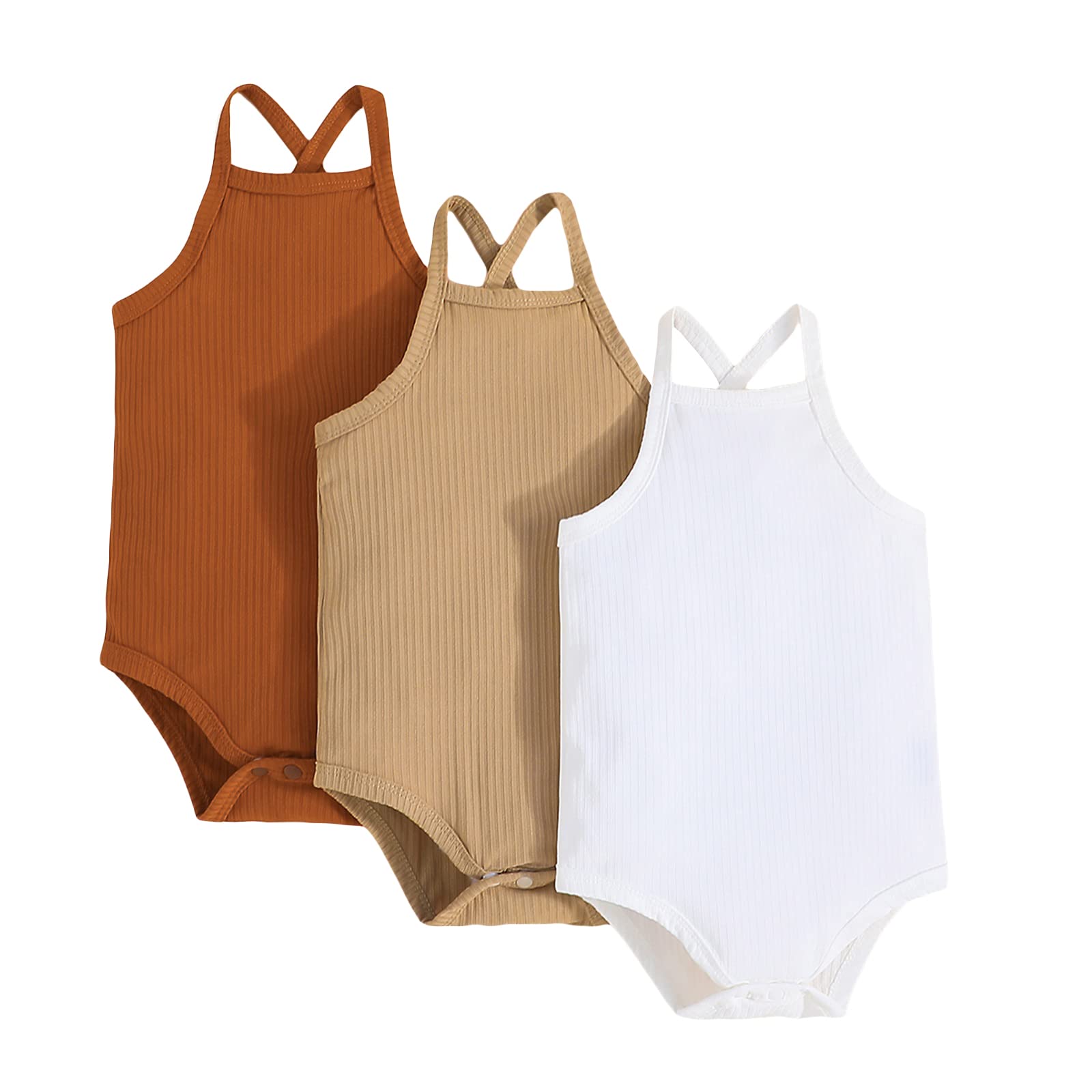MAINESAKAUnisex Baby Boy Girl Sleeveless Cami Bodysuit 3-Pack Knit Ribbed Solid Color Backless Summer Romper
