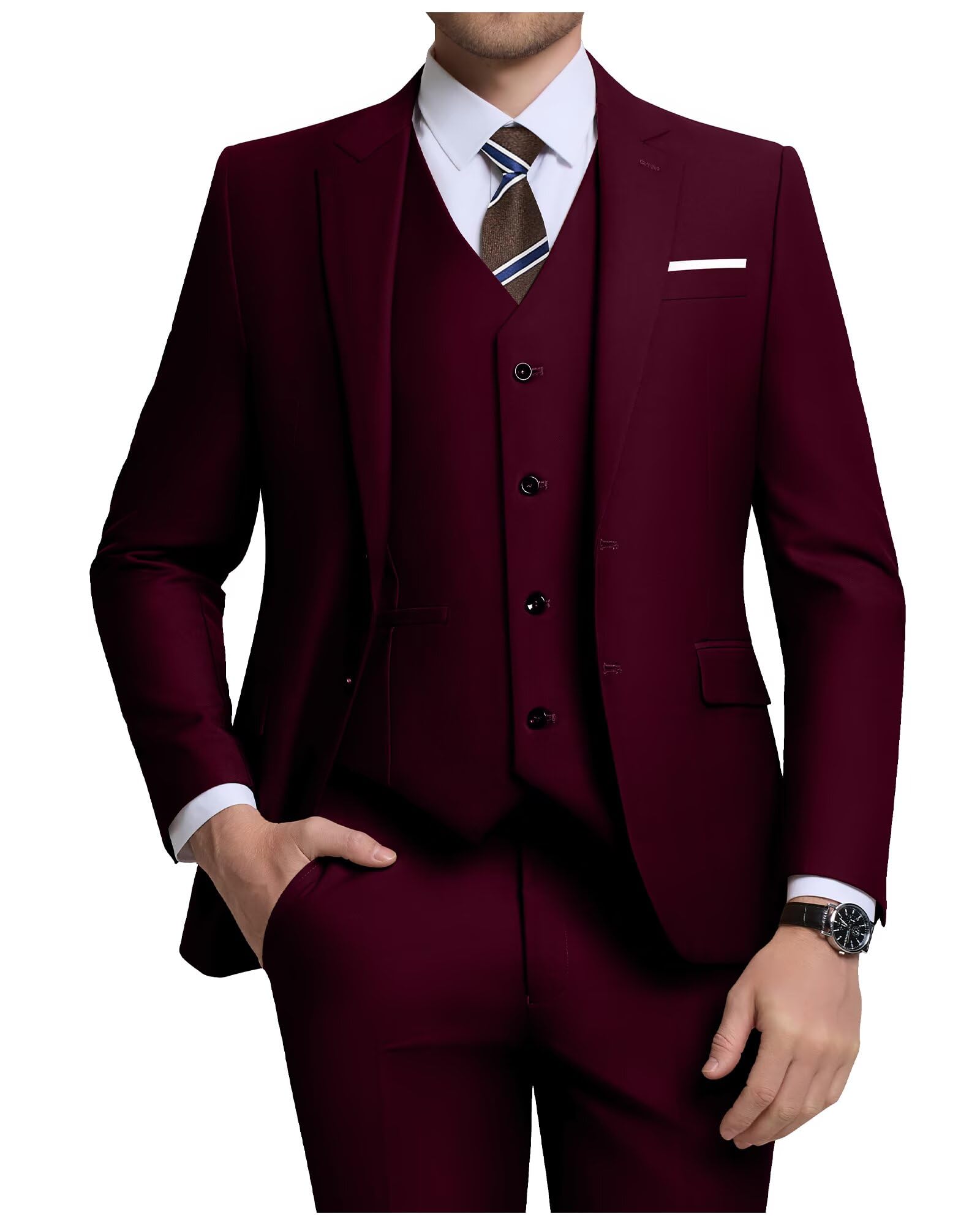 Mens 3 Piece Slim Fit Suit Set Two Button Blazer Solid Jacket Vest Pants Wedding Business Suit