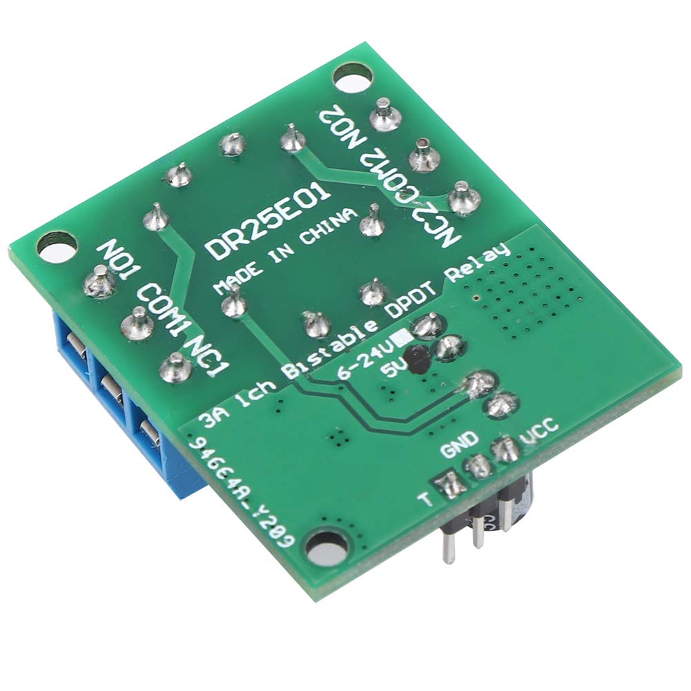 Módulo Relé Biestable DPDT 5V 12V DC con Control Pulso Bajo y LED Indicador para Automoción y Computadoras 39.5x33.3x23.3mm