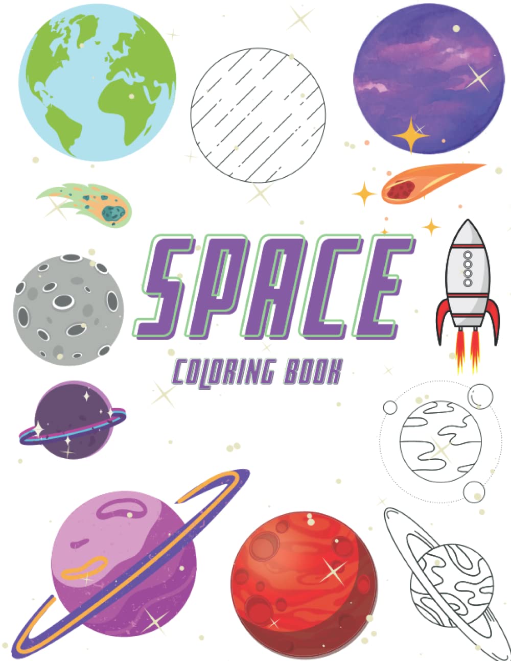 space coloring book for kids: outer space Coloring Book with 55+ Illustrations of Planets, Fun astronomy books, planets agnes moon stars usborne solar system and more